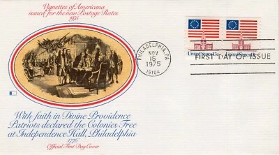 USPS FDC #1625 1975 13c Flag Over Independence Hall Coil Pair Fleetwood ST2007 - Image 1 of 2