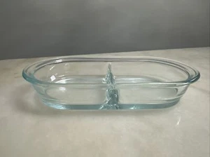 PYREX Clear Glass Divided Oval Dish 2 Cup #8300 Microwave & Oven Safe - Picture 1 of 8