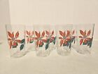 (7) Vintage Red Poinsettia Christmas Tumblers / Drinking Glasses - 5" Tall