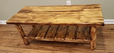 Solid Wood Log Coffee Table ~ Torched Cedar | Amish-Made in USA | Free Shipping - Image 1 of 4