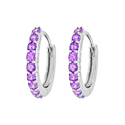Coppia di Orecchini  a Cerchio Lilla in argento 925 rodiato - Hoops Collection - Immagine 1 di 4