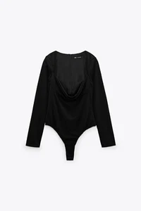 ZARA SEXY Black Drape Neck FITTED Lowcut Layer Blouse Top S REF 3152/500 - Picture 1 of 1