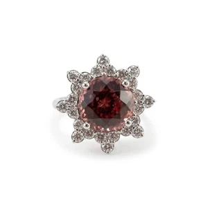 Ladies 18K White Gold Burgundy Spinel Halo Diamond Flower Cocktail Ring - Picture 1 of 7