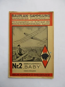 Kirschke SEGELFLUGMODELL "BABY" Bauplan-Sammlung erprobter Flugmodelle um 1936 - Bild 1 von 4