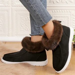 Botas de nieve para mujer con ribete de piel sintética cómodas punta redonda antideslizantes informales planas sin cordones - Imagen 1 de 12
