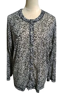 Laura Ashley Woman Sheer Button Up Blouse Black White Paisley Long Sleeve SZ 2X - Picture 1 of 13