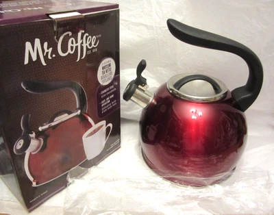 Hervidor de té Mr Coffee Whistling rojo acero inoxidable silbato brillo SIN USAR en caja Foto 1 de 4