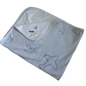 Vintage 2004 Baby Gap hellblau Flugzeuge wendbare Baumwolldecke 31 x 36 Zoll - Bild 1 von 6