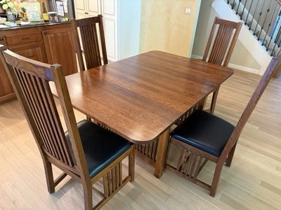 Dining Table and 4 chairs. Solid Oak Mission Style. Drop Leaf,Perfect condition! - Image 1 of 4