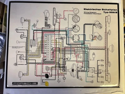 Porsche 356B Porsche Esquema eléctrico diagrama de cableado laminado 1960 Foto 1 de 4