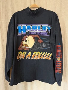 Vintage Harley Davidson Long Sleeve T Shirt Taz Looney Tunes XL Biker 90s - Picture 1 of 5