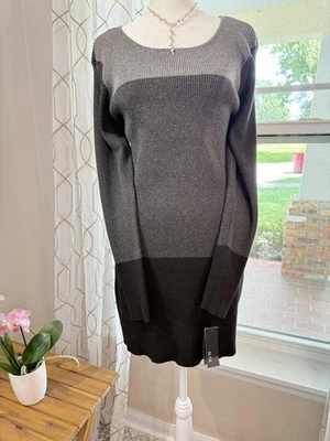 Alyx Sweater Dress Gray Pullover Geometric Pattern Rib Knit Long Sleeve NWT Cozy - Изображение 1 из 4