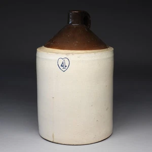 GROSSER 4 Gallonen Primitive Country Store Steinzeug Krug mit Kobaltblau 4 Herzen  - Bild 1 von 7