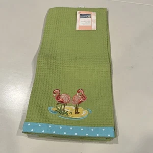 Asciugamano cucina FENICOTTERO ROSA stile waffle verde - Foto 1 di 4
