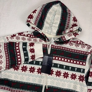 Fabletics Cozy Fleece Hooded Holiday Fair isle Print One Piece Women's M NWT - Picture 1 of 12