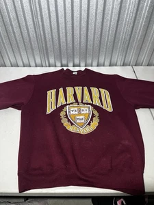 VTG 80s Discus Harvard University  Sweatshirt Short-sleeve Heavyweight Size L  - Picture 1 of 8