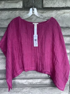Neu mit Etikett Eileen Fisher GERAN Bio-Leinen Gaze Bateau-Ausschnitt Poncho Größe XXS/XS 168 $ - Bild 1 von 7