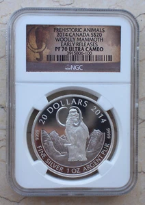 NGC PF70 2014 Canada 1oz Silver Coin - Prehistoric Animals - Woolly Mammoth - Picture 1 of 3