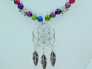 "Collar de cuentas multicolores de ágata y jaspe natural con pendientes a juego de 18" - Imagen 1 de 9