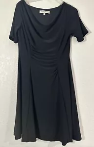 Evan Picone Size 8 Dress Black Short Sleeve Slinky Stretch Gathered Dress Career - Picture 1 of 7