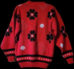 Vintage Cabin Creek Block Print Flower Red And Black Sweater Large - Picture 1 of 5