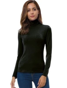Black Turtleneck Womens Long Sleeve Fitted Tops Lightweight Slim Active Pullo... - Picture 1 of 5