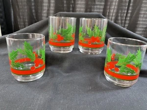 Christmas Glasses Libbey Holly & Berry Old Fashioned Tumblers 12 ounce Set *205 - Picture 1 of 4