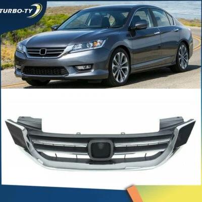 Front Upper Grille Grill For Honda Accord Sedan 2013 2014 2015 Chrome Mesh - Image 1 of 4