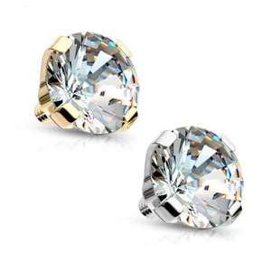 Dermal Top Internally Threaded with Round Prong Set Gem 14 Karat Solid Gold - Picture 1 of 3