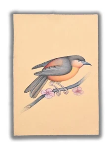 Grey Sparrow Bird Handmade Miniature Painting on Paper 9 X 6 in "PN13192" - Picture 1 of 5