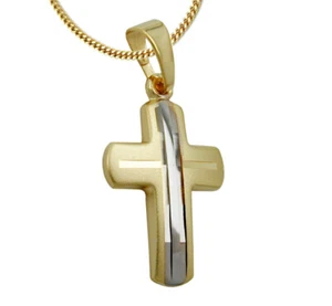 375 ECHT GOLD *** Kreuz Anhänger 16 mm bicolor, Kette optional - Bild 1 von 5