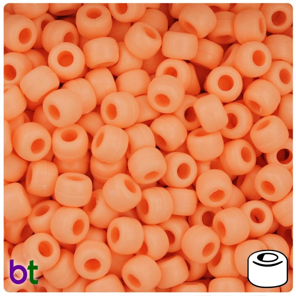 BeadTin Peach Matte 9mm Barrel Pony Beads (500pcs) - Image 1 of 1