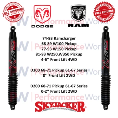 Skyjacker Shocks Pair 4-6" Front Lift For Dodge W100, W150, W250, 350 Ramcharger - Image 1 of 4