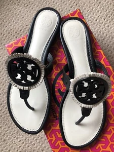 Nuevas Sandalias Tory Burch Miller Flecos Talla 9 Cuero Blanco - Imagen 1 de 7