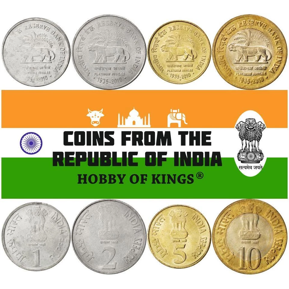 India | 4 Coin Set | 1 Rupee 2 5 10 Rupees | 2010 - Image 1 of 3