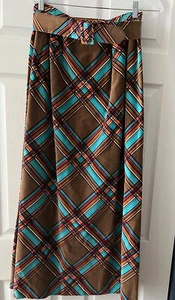 Vintage Velvet Maxi Skirt 70's Melba Hobson Tannerway Mod Retro Teal Brown - Picture 1 of 6