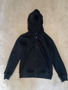 Polo Ralph Lauren Black Fleece Lined Full Zip Jacket Hoodie Size  Medium 10/12 - Picture 1 of 3