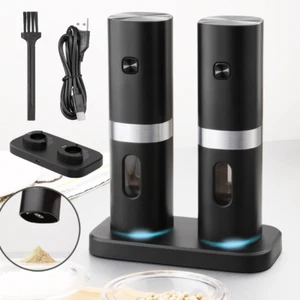 2pc Electric Salt And Pepper Grinder Set, Rechargeable Salt And Pepper Mill NEW - Picture 1 of 13