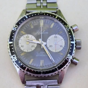 Big Eyes PANDA dial Skin diver CHRONOGRAPH Helcon cal 7733 - Picture 1 of 13