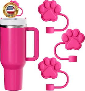 3Pcs Straw Covers Compatible with Stanley Cups, Hot Pink Dog Paw Straw Toppers f - Picture 1 of 7