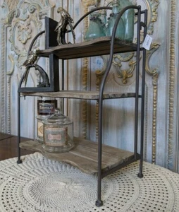 New Rustic Shabby Chic Metal Wood 3 Shelf Kitchen Bath Storage Freestanding Rack - Picture 1 of 10