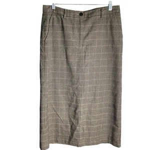 LL Bean Glen Plaid Skirt Womens 10 Tan Houndstooth Straight Midi Equestrian - Picture 1 of 11