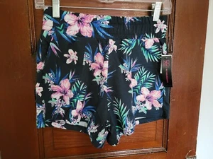 NWT Nobo Juniors Women's XS 1 Blue Purple Green Floral Knit Pull On Shorts - Picture 1 of 4