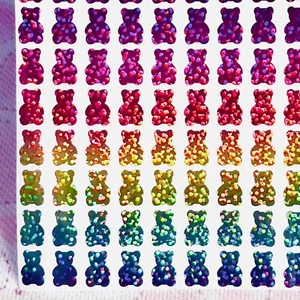 Holografische Glitzer Regenbogen Farbverlauf Gummibärchen Aufkleber! - 0,4 bis 1 Zoll - Bild 1 von 2