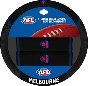 84695 MELBOURNE DEMONS AFL CAR STEERING WHEEL COVER & SEAT BELT COMFORTS PAD - Picture 1 of 1