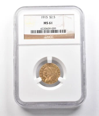 1915 $2.50 Indian Head Gold Quarter Eagle MS61 NGC *1371 - Image 1 of 3
