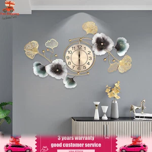 NEU 90*45cm große Wanduhr Ginkgoblatt Metall Wanduhr Wohnzimmer Wohndeko - Bild 1 von 16
