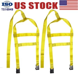 Yellow Tiedown Straps Tow Dolly Wheel Net Set Flat Hooks Will fit For a STEHL US - Picture 1 of 12