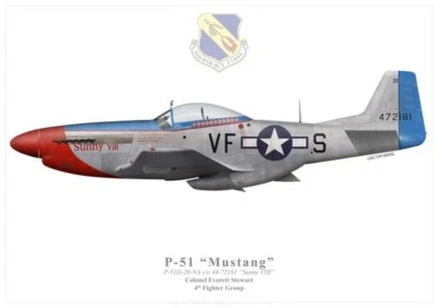 Print P-51D Mustang "Sunny VIII", Col. E. Stewart, 4th FG (par G. Marie)