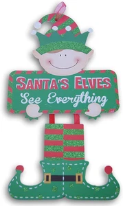 Weihnachtsmann Elfen sehen alles Glitzer Weihnachtsschild 825x15 Zoll - Bild 1 von 1